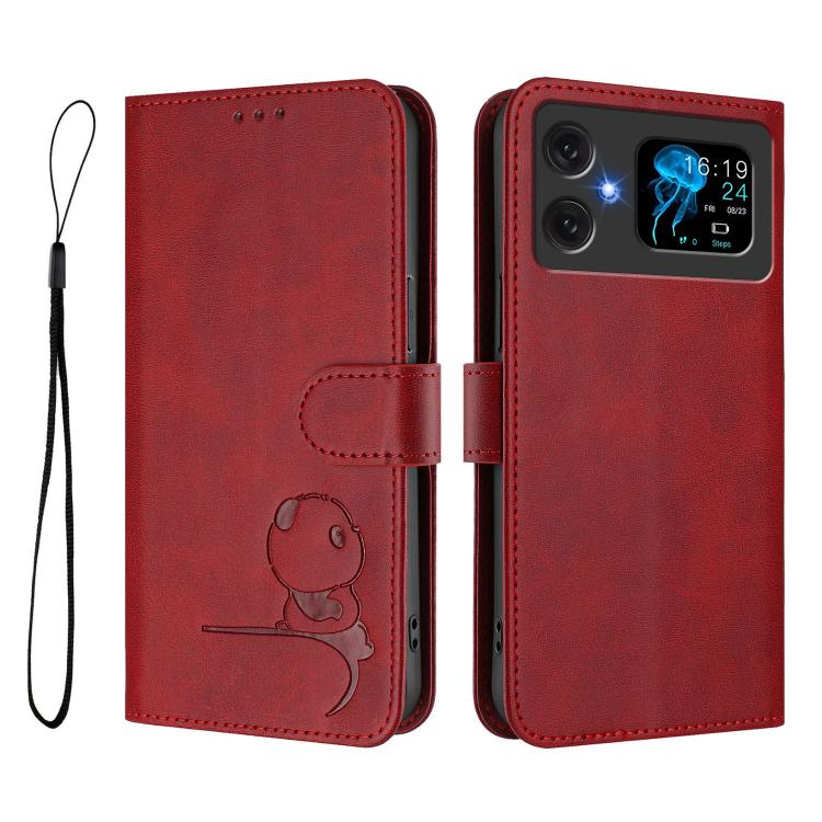 For Cubot A20 Litter Panda Embossing RFID Leather Phone Case with Lanyard