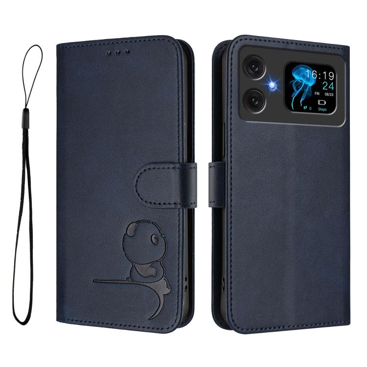 For Cubot A20 Litter Panda Embossing RFID Leather Phone Case with Lanyard