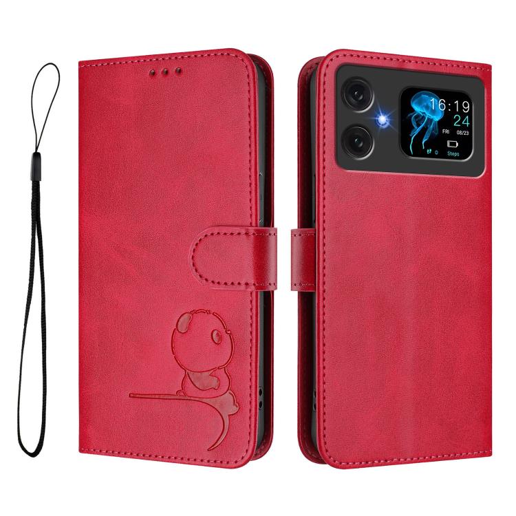 For Cubot A20 Litter Panda Embossing RFID Leather Phone Case with Lanyard