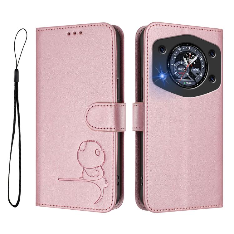 For Cubot A30 Litter Panda Embossing RFID Leather Phone Case with Lanyard