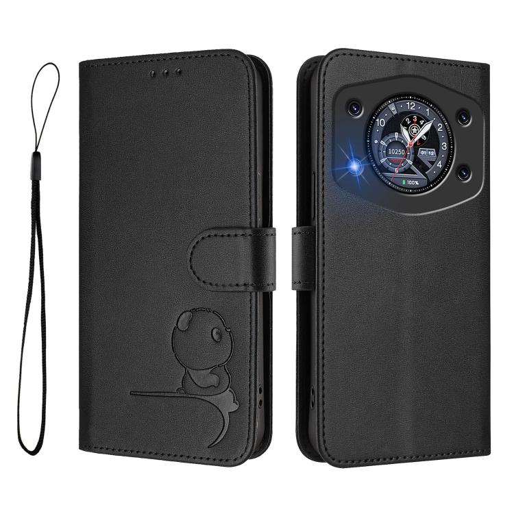 For Cubot A30 Litter Panda Embossing RFID Leather Phone Case with Lanyard