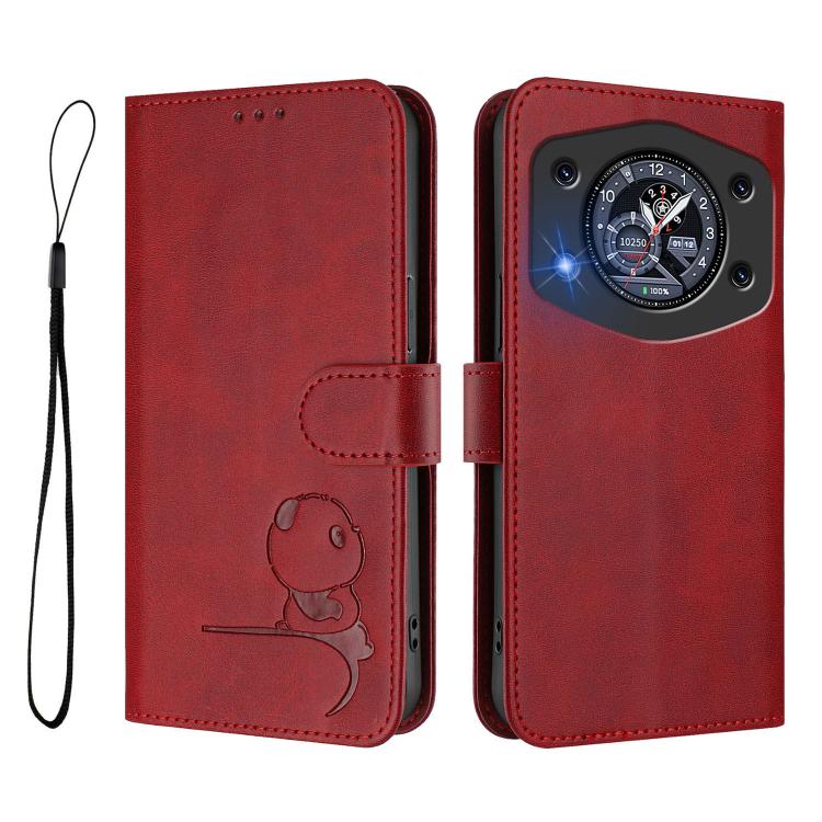 For Cubot A30 Litter Panda Embossing RFID Leather Phone Case with Lanyard