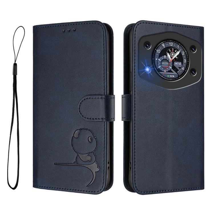 For Cubot A30 Litter Panda Embossing RFID Leather Phone Case with Lanyard