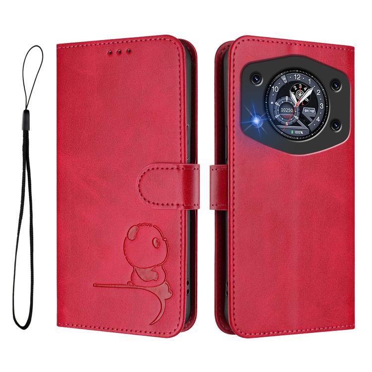 For Cubot A30 Litter Panda Embossing RFID Leather Phone Case with Lanyard