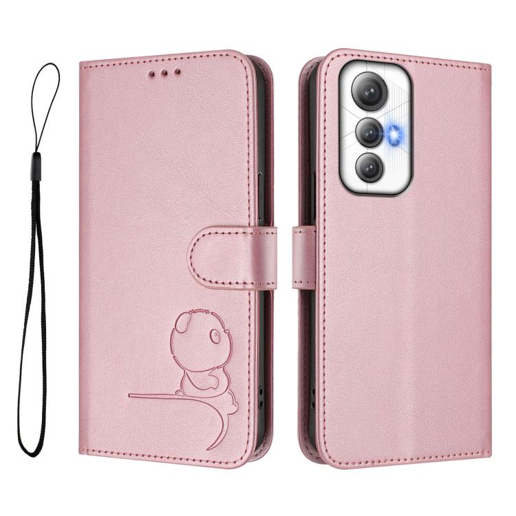 For Cubot Max 5 Litter Panda Embossing RFID Leather Phone Case with Lanyard