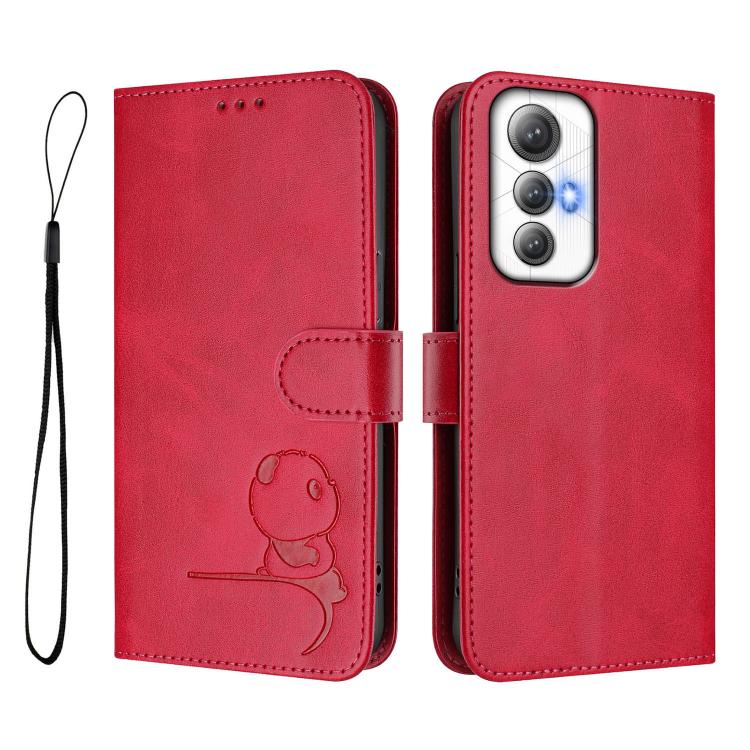 For Cubot Max 5 Litter Panda Embossing RFID Leather Phone Case with Lanyard