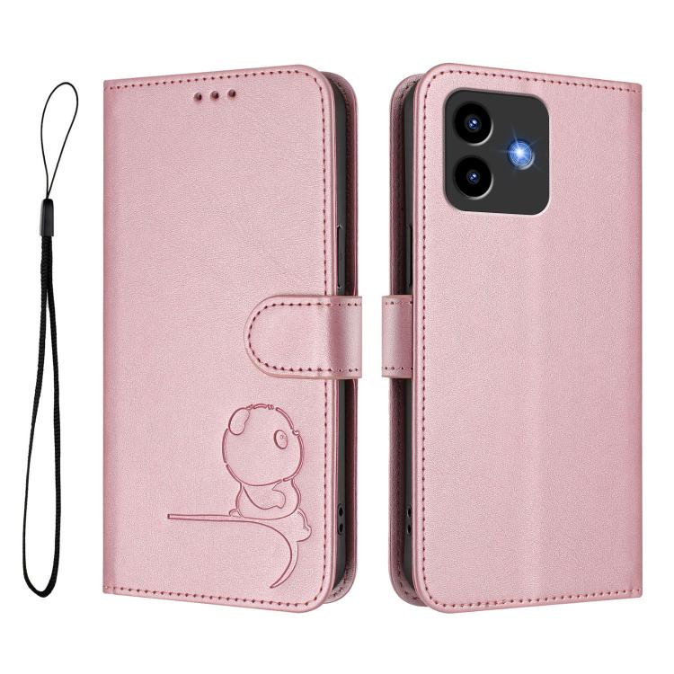 For Cubot Note 40 Litter Panda Embossing RFID Leather Phone Case with Lanyard