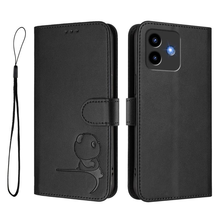 For Cubot Note 40 Litter Panda Embossing RFID Leather Phone Case with Lanyard
