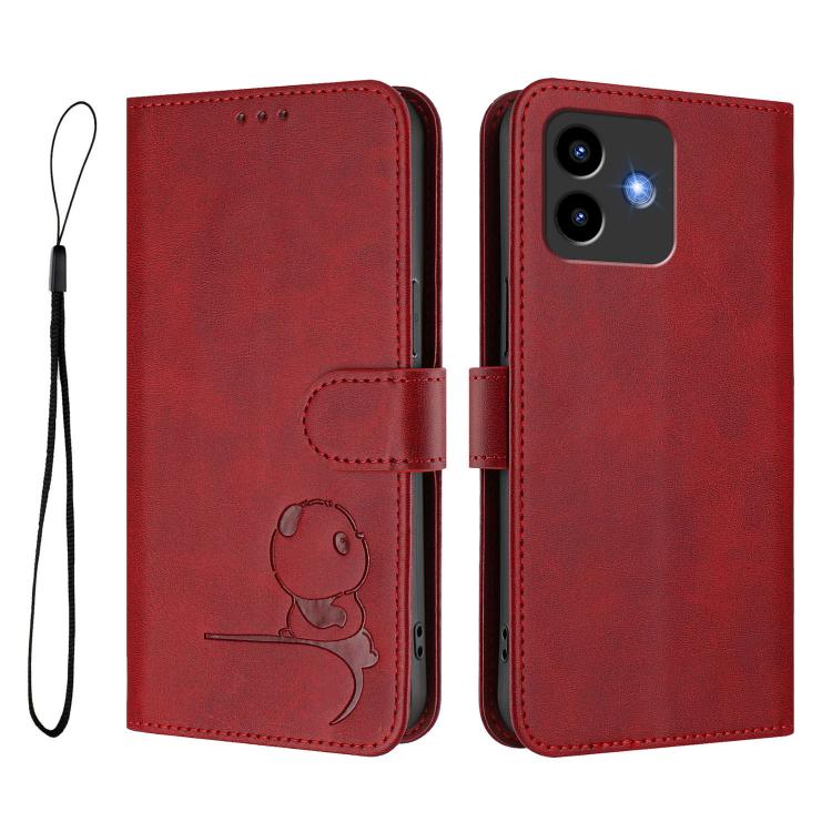 For Cubot Note 40 Litter Panda Embossing RFID Leather Phone Case with Lanyard