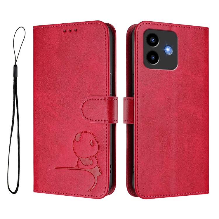 For Cubot Note 40 Litter Panda Embossing RFID Leather Phone Case with Lanyard