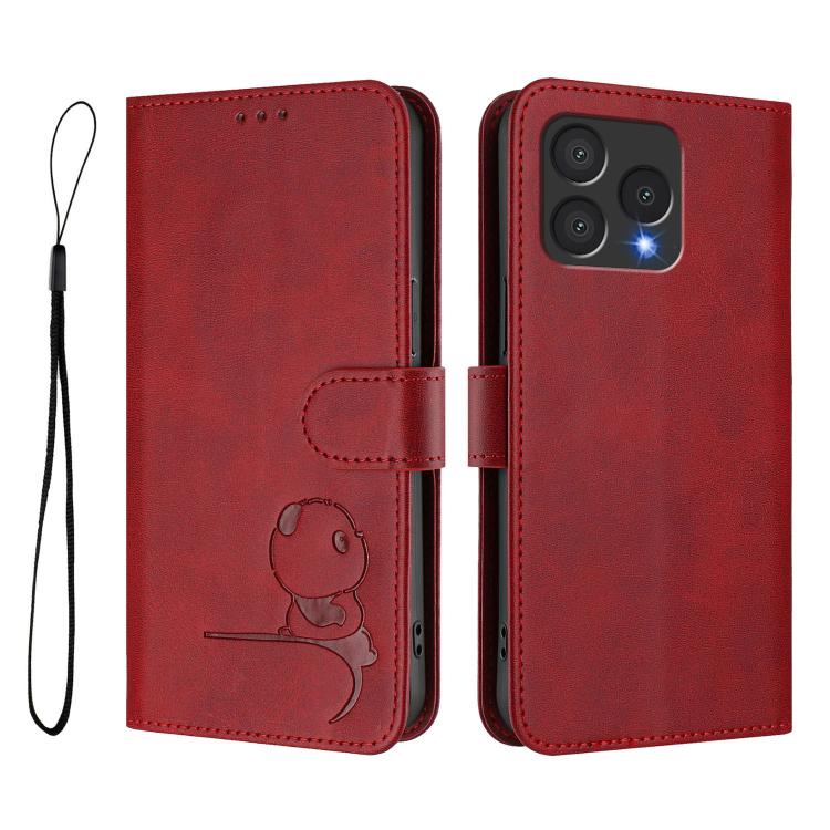 For Cubot A40 Litter Panda Embossing RFID Leather Phone Case with Lanyard