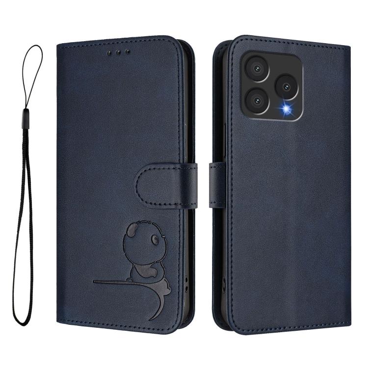 For Cubot A40 Litter Panda Embossing RFID Leather Phone Case with Lanyard
