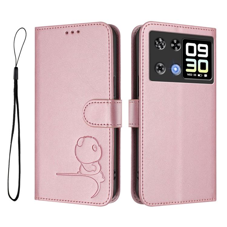 For Cubot P90 Litter Panda Embossing RFID Leather Phone Case with Lanyard