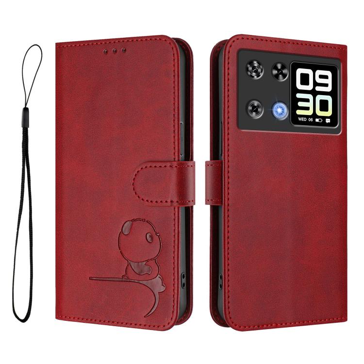 For Cubot P90 Litter Panda Embossing RFID Leather Phone Case with Lanyard