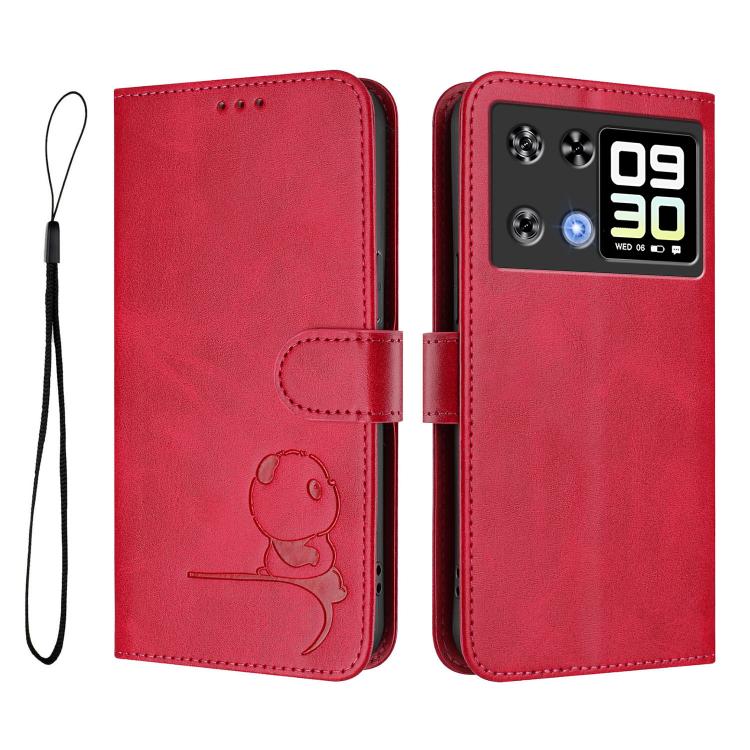 For Cubot P90 Litter Panda Embossing RFID Leather Phone Case with Lanyard