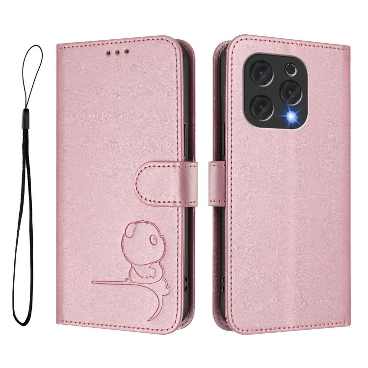 For Doogee N55 / N55 Plus Litter Panda Embossing RFID Leather Phone Case with Lanyard
