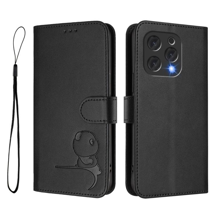 For Doogee N55 / N55 Plus Litter Panda Embossing RFID Leather Phone Case with Lanyard