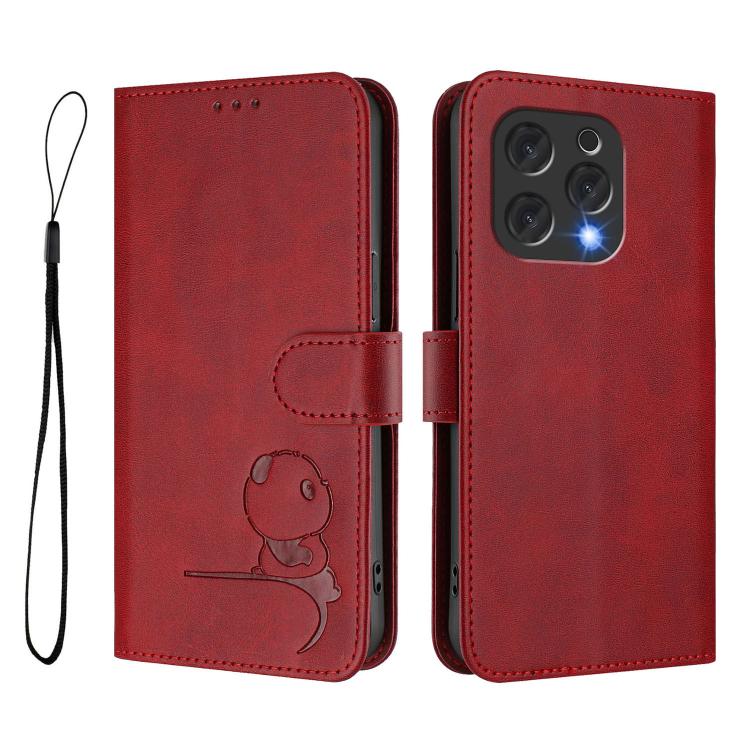 For Doogee N55 / N55 Plus Litter Panda Embossing RFID Leather Phone Case with Lanyard