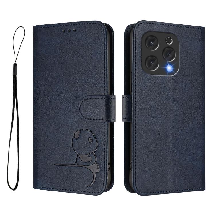 For Doogee N55 / N55 Plus Litter Panda Embossing RFID Leather Phone Case with Lanyard