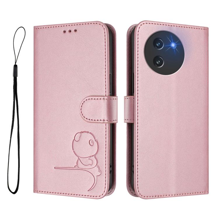 For Doogee Note 59 / Note 59 Pro Litter Panda Embossing RFID Leather Phone Case with Lanyard