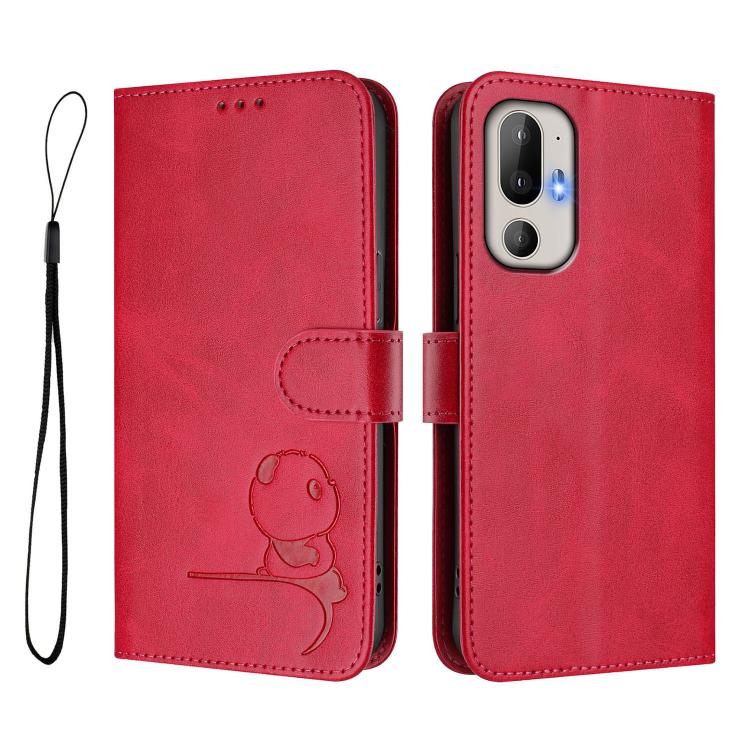 For HTC U24 Pro Litter Panda Embossing RFID Leather Phone Case with Lanyard