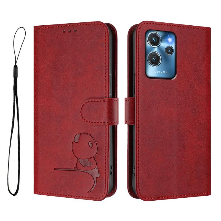For Oukitel C32 Litter Panda Embossing RFID Leather Phone Case with Lanyard