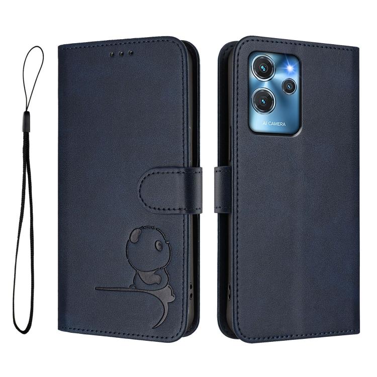 For Oukitel C32 Litter Panda Embossing RFID Leather Phone Case with Lanyard