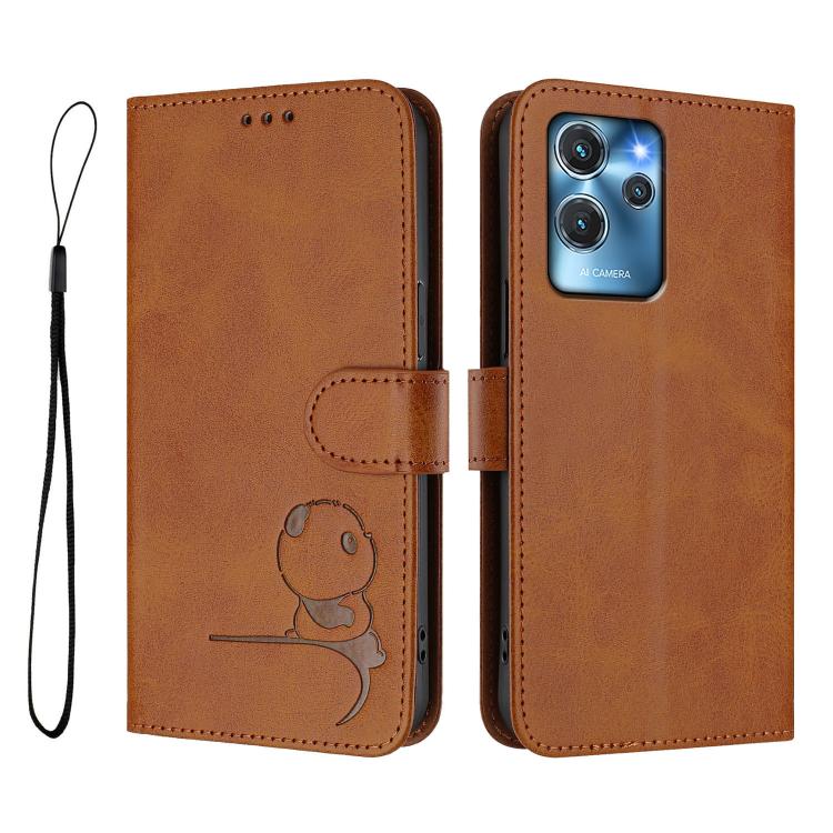 For Oukitel C32 Litter Panda Embossing RFID Leather Phone Case with Lanyard