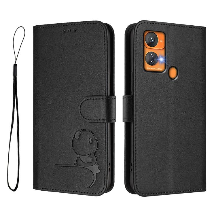 For Oukitel C33 Litter Panda Embossing RFID Leather Phone Case with Lanyard