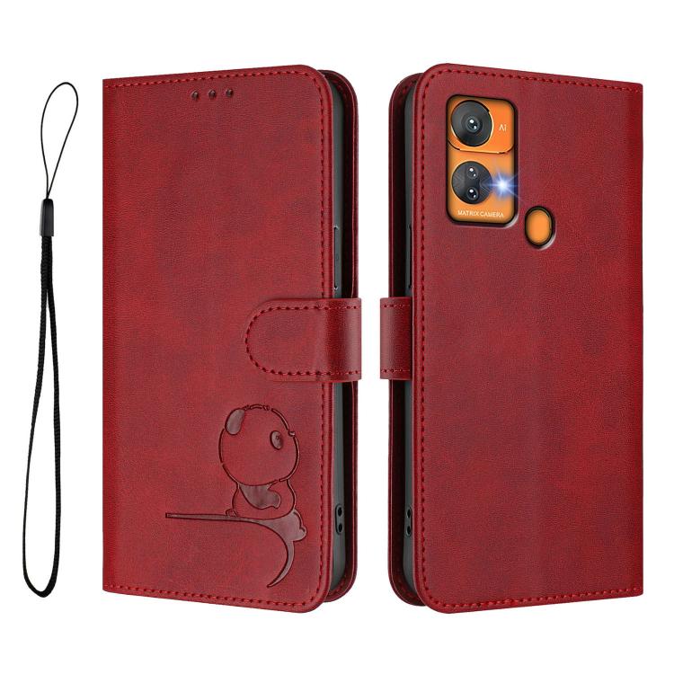 For Oukitel C33 Litter Panda Embossing RFID Leather Phone Case with Lanyard