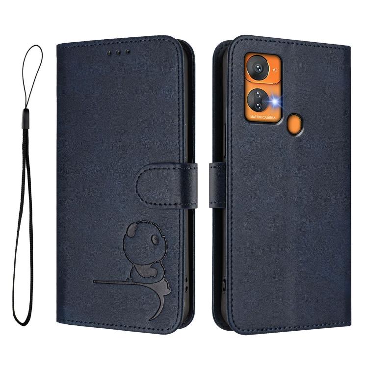 For Oukitel C33 Litter Panda Embossing RFID Leather Phone Case with Lanyard