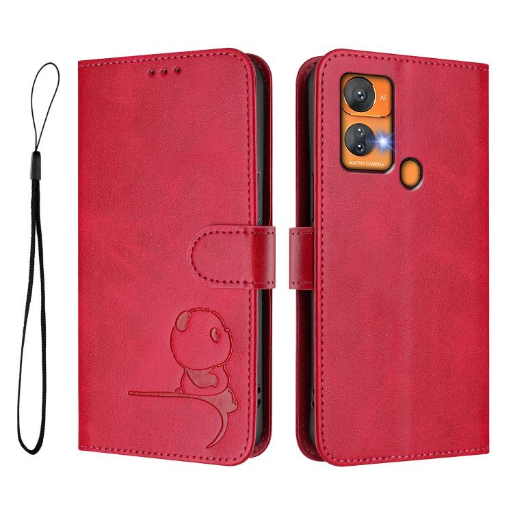 For Oukitel C33 Litter Panda Embossing RFID Leather Phone Case with Lanyard