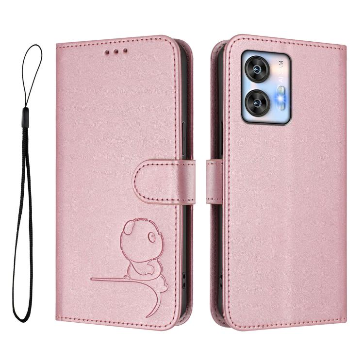 For Oukitel C35 Litter Panda Embossing RFID Leather Phone Case with Lanyard