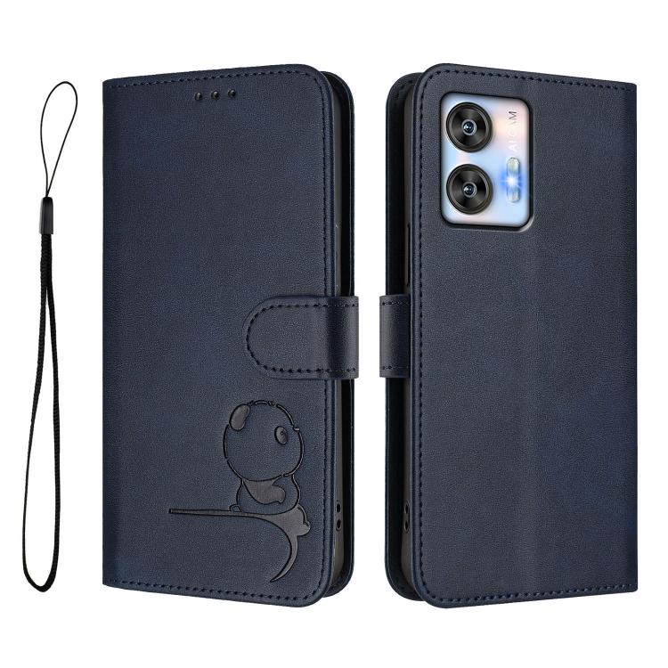 For Oukitel C35 Litter Panda Embossing RFID Leather Phone Case with Lanyard
