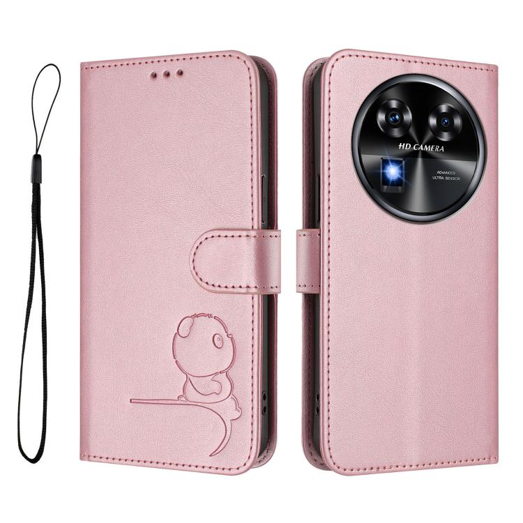 For Oukitel C37 Litter Panda Embossing RFID Leather Phone Case with Lanyard