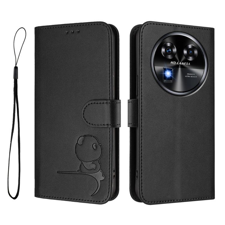 For Oukitel C37 Litter Panda Embossing RFID Leather Phone Case with Lanyard