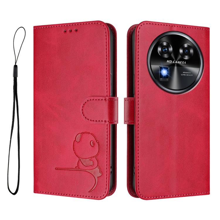For Oukitel C37 Litter Panda Embossing RFID Leather Phone Case with Lanyard