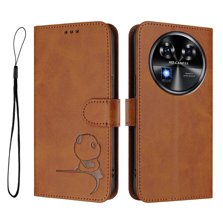For Oukitel C37 Litter Panda Embossing RFID Leather Phone Case with Lanyard
