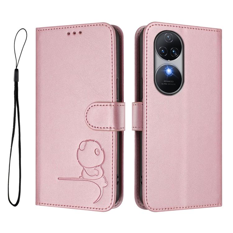 For Oukitel C38 Litter Panda Embossing RFID Leather Phone Case with Lanyard