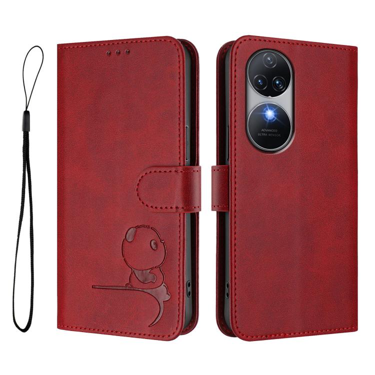 For Oukitel C38 Litter Panda Embossing RFID Leather Phone Case with Lanyard