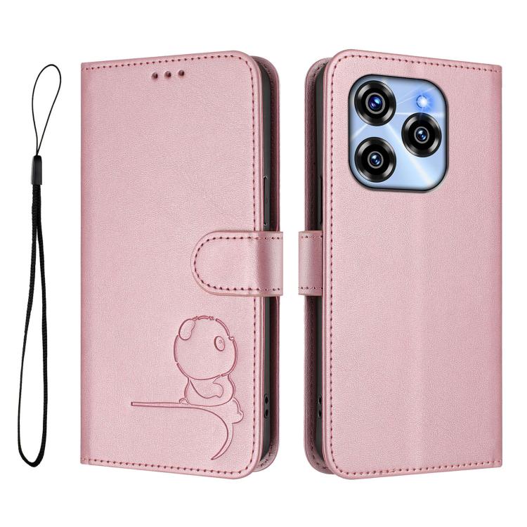For Oukitel C50 Litter Panda Embossing RFID Leather Phone Case with Lanyard