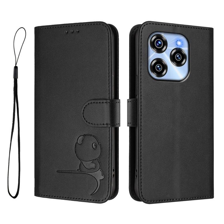 For Oukitel C50 Litter Panda Embossing RFID Leather Phone Case with Lanyard