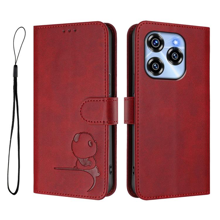For Oukitel C50 Litter Panda Embossing RFID Leather Phone Case with Lanyard