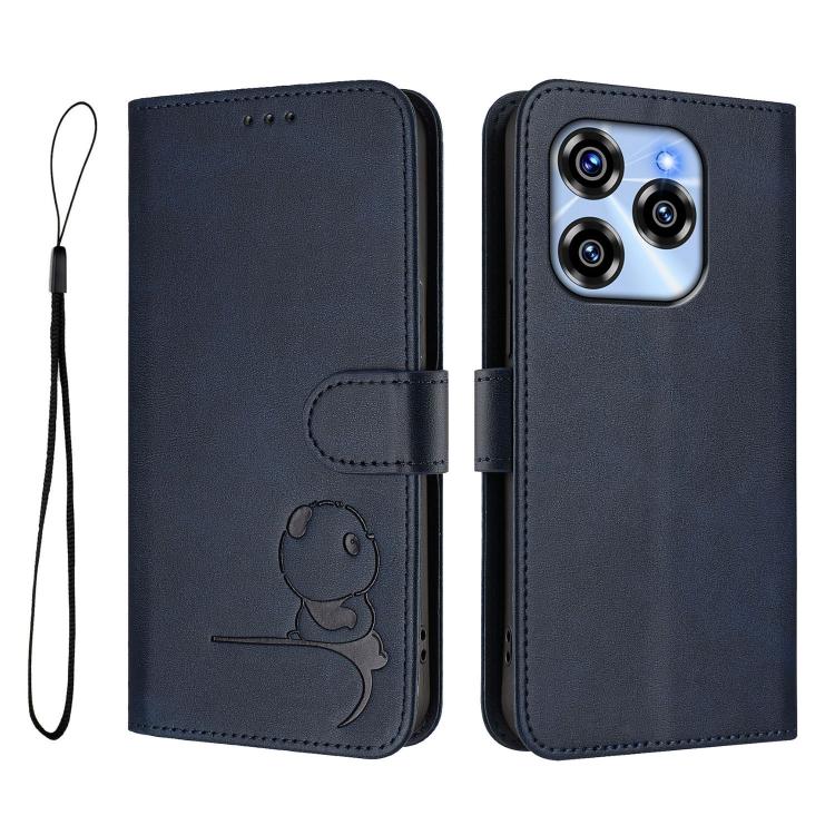 For Oukitel C50 Litter Panda Embossing RFID Leather Phone Case with Lanyard