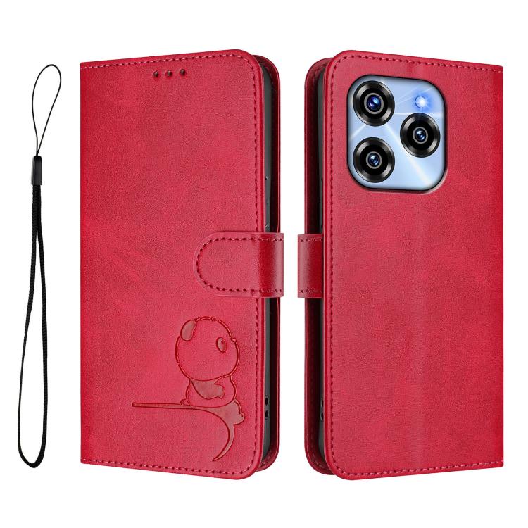 For Oukitel C50 Litter Panda Embossing RFID Leather Phone Case with Lanyard