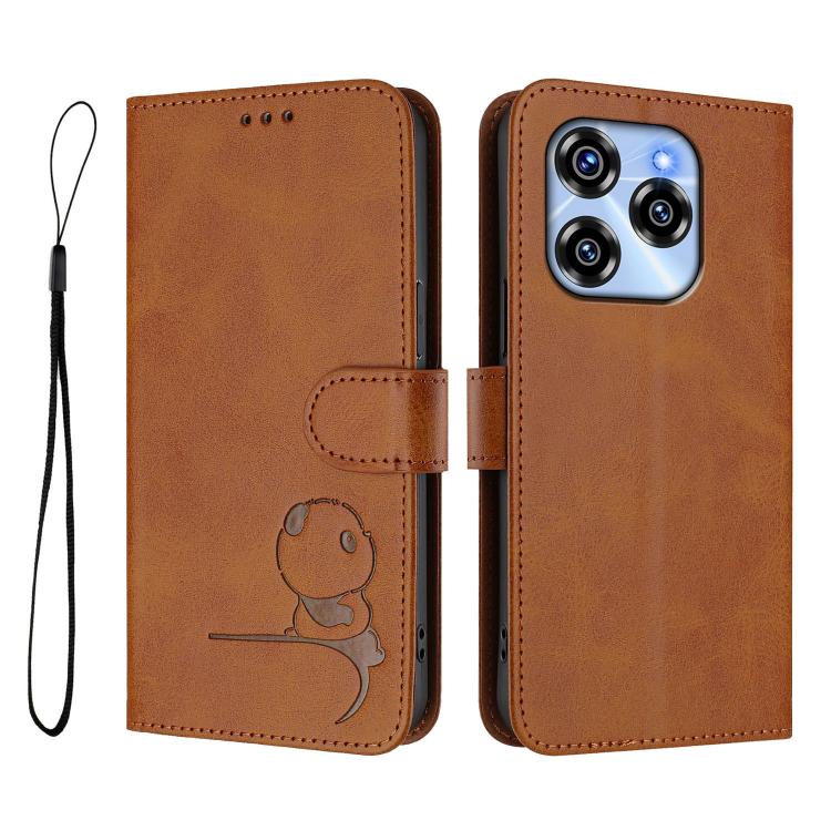 For Oukitel C50 Litter Panda Embossing RFID Leather Phone Case with Lanyard