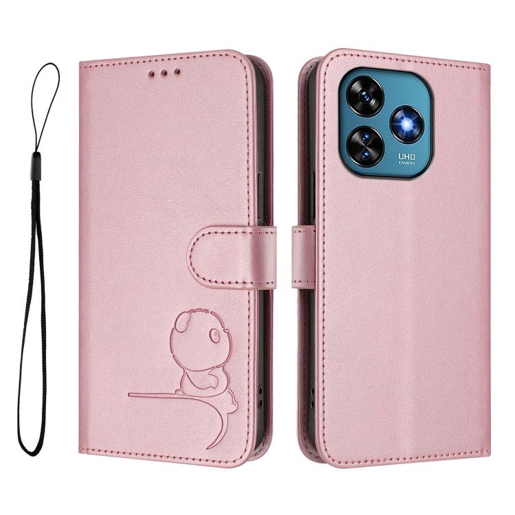 For Oukitel C51 Litter Panda Embossing RFID Leather Phone Case with Lanyard