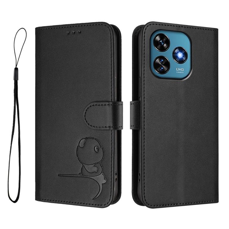 For Oukitel C51 Litter Panda Embossing RFID Leather Phone Case with Lanyard