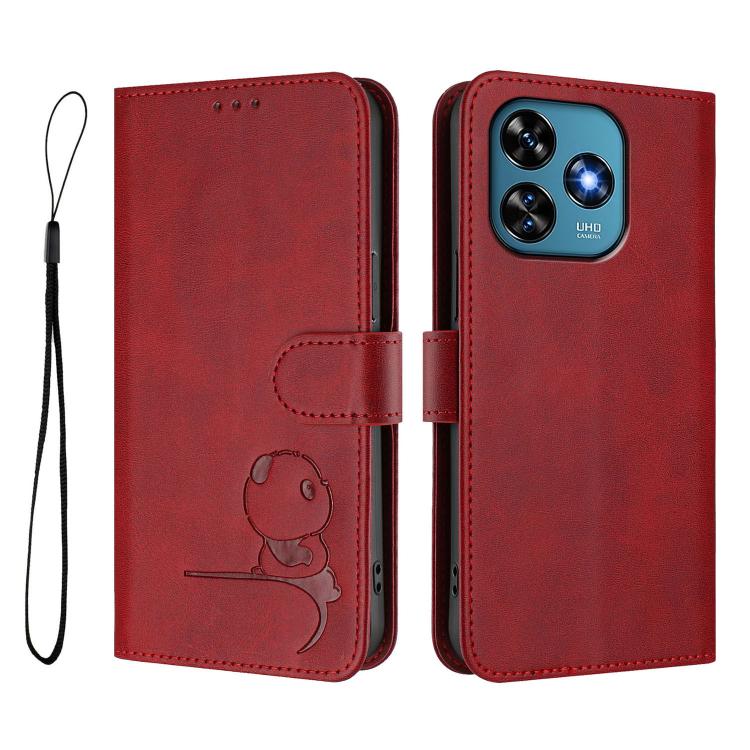 For Oukitel C51 Litter Panda Embossing RFID Leather Phone Case with Lanyard