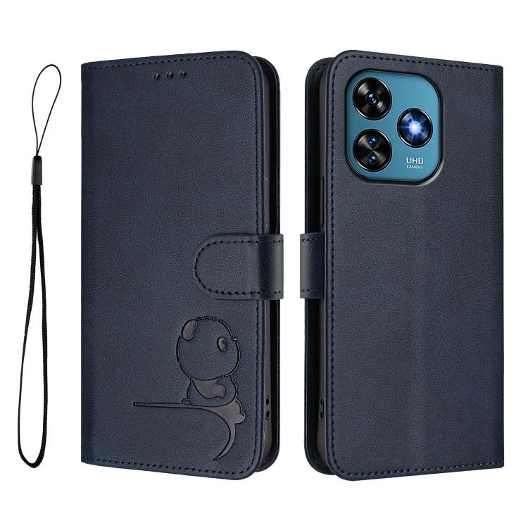 For Oukitel C51 Litter Panda Embossing RFID Leather Phone Case with Lanyard